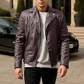 preiswerte Lederjacken-Herren Kunstlederjacke Bikerjacke Motorradjacke Urlaub Täglich Winddicht Warm Tasche Herbst Winter Einfach Mode Klassisch Revers Regulär Schwarz Wein Königliches Blau Braun Jacken