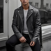 preiswerte Lederjacken-Herren Kunstlederjacke Bikerjacke Motorradjacke Urlaub Täglich Winddicht Warm Tasche Herbst Winter Einfach Mode Klassisch Revers Regulär Schwarz Wein Königliches Blau Braun Jacken