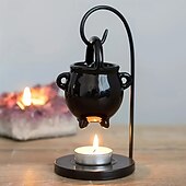 abordables lampe de chevet-1 ensemble de brûleur à huile de chaudron païen suspendu noir - diffuseur d&#039;arômes chauffe-cire avec poignée pour une décoration intérieure enchanteresse, fondants de cire parfumée essentielle