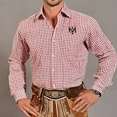 economico Geometrica-Per uomo A quadri Tradizionale Oktoberfest Camicia Camicia con Bottoni Camicie Trachten Manica Lunga Casual Abbigliamento Quotidiano Ferie Estate Primavera Collo ripiegato Stampa 3D Camicia tipo lino