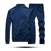 baratos moletons básicos-Homens Moletom Suéter Moletom com zíper completo Preto Azul Cinzento Escuro Cinzento Colarinho Clerical Tecido 2 Peças Desportos e Ar livre Diário Feriado Poliéster Roupa de rua Básico Casual Inverno