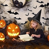 economico Halloween-Cappello da strega nero di Halloween con decorazione da parete a forma di pipistrello 3D, costumi di Halloween, accessori da strega, cappelli, decorazioni per feste di Halloween fantasy