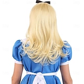 preiswerte Filmcharakter Perücken-Alice im Wunderland Perücke für Mädchen lange glatte blonde Perücken für Kinder Filmcharakter Cosplay Haarperücken Halloween Perücken