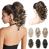 economico Code-Extension per coda di cavallo, 12 pezzi, classiche, ricce e ondulate, con fermaglio a clip, per donne, color cioccolato con mèches
