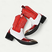 ieftine Cizme din piele premium-Botine cowboy pentru bărbați roșii și albe – Design cu contrast îndrăzneț cusături clasice cu vârf auriu încălțăminte statement pentru evenimente în aer liber și petreceri tematice