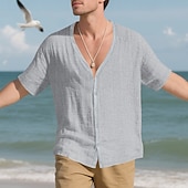 economico camicie casual da uomo-Per uomo Camicia Camicia Estiva Camicia casual Camicia da Spiaggia Camicia con Bottoni Nero Bianco Blu marino Kaki Grigio chiaro Manica Corta Semplice Scollo a V Vacanza Camicia hawaiana Abbigliamento