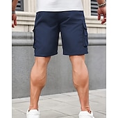 baratos Ar livre-Homens Bermuda Cargo Calção Shorts de verão Com Cordão Cintura elástica Bolso multi Tecido Conforto Vestível Comprimento do joelho Ao ar livre Esporte Diário Moda Casual Preto Azul Marinho