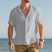 economico camicie casual da uomo-Per uomo Camicia Camicia Estiva Camicia casual Camicia da Spiaggia Camicia con Bottoni Nero Bianco Blu marino Kaki Grigio chiaro Manica Corta Semplice Scollo a V Vacanza Camicia hawaiana Abbigliamento