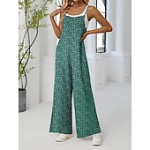 olcso nyaralás jumpsuit-Női Szabályos Jumpsuitek Aktív Virágos Ujjatlan Széles lábszár Kerek Zseb Magas derék Vakáció Napi Normál Sárga Arcpír rózsaszín Katonai zöld Nyár