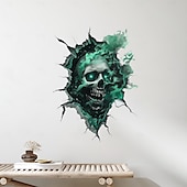 levne Halloween samolepky-Halloweenská samolepka na zeď 3D lebka realistický děsivý průlomový design lebky, samolepicí bytová dekorace do obývacího pokoje sváteční atmosféra
