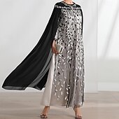 economico Lunghezza del pavimento-Abito con mantello A-Line madre della sposa elegante scollo rotondo cristalli lunghezza sul pavimento maniche lunghe con ricami in pizzo
