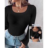  Dames T-shirt Effen Modieus Stijlvol Klassiek Lange mouw Strakke ronde hals Normale tops Dagelijks Uitgaan Weekend Zwart Rood Groen Khaki Grijs Zomer Lente Herfst