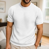 economico T-shirt in maglia waffle-Per uomo Maglietta a Maglia Waffle Maglietta Manica Corta Girocollo Estate Tutte le stagioni Blocco di colori Testurizzato Moda Designer Casual Bottoni Base All&#039;aperto Casuale Quotidiano Esercito