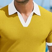 cheap Vacation-Men&#039;s Polo Shirts Golf Shirt Vacation Holiday Lapel Ribbed Polo Collar Short Sleeve Basic Modern Color Block Patchwork Buttons Summer Spring &amp; Summer Regular Fit Yellow Navy Blue Blue Green Polo