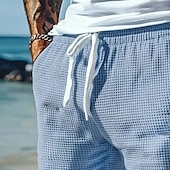 baratos Shorts de moletom-Homens Calções Waffle Shorts de moletom Calção Bermudas Shorts de praia Com Cordão Cintura elástica Tecido Conforto Esportes Comprimento do joelho Diário Feriado Praia Férias Estilo Clássico Azul