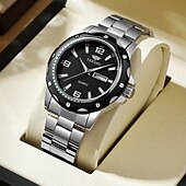 economico Orologi al quarzo-Elegante orologio da polso da uomo al quarzo con bracciale in acciaio inossidabile, resistente all&#039;acqua IPX7, con display luminoso per data e giorno, sportivo, versatile e alla moda.