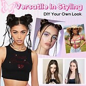 abordables Clip dans les extensions-Lot de 6 extensions de cheveux tressés à clips pour femmes, postiches synthétiques tressés à clips de 14 pouces pour une soirée costumée quotidienne, blond moyen avec des reflets pâles
