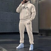 baratos Conjunto de Moletom 3D Masculino-Homens Texto / Número 2pcs Conjuntos de moletom 3D Moletom Moletom com capuz Manga Longa Calças compridas Com Capuz Casual Diário Roupa Esportiva Impressão 3D Primavera Outono Inverno Marron