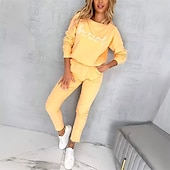 abordables Survêtements-Femmes Ensemble Survetement Survêtement Ensemble de vêtements de sport Avec Poches Lettre Ensemble Vêtements Automne Jaune Rose Salle de sport Entraînement Sportif Chaleur Thermique Coupe-vent Doux