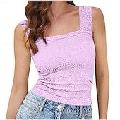 abordables Débardeur Simple-Femmes Hauts d&#039;été Couleur Unie Occasionnel Sans manches Sans manches Col carré Hauts Réguliers Quotidien Vert herbe Vert cendré Blanche Vert Véronèse Rose poussiéreuse Été