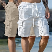 baratos Feriado-Homens Calção Shorts de linho Shorts de verão Shorts de praia Com Cordão Cintura elástica Bolso multi Tecido Comprimento do joelho Ao ar livre Feriado Praia Férias Havaiana Branco + céu azul Branco