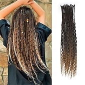 cheap Crochet Hair-24 Inch 3 In 1 Dreadlock Extensions Sets 30 Strands Mixed Ombre Blue Synthetic SE Dreads Extensions 100% Handmade Soft Single Ended Curly Boho Wavy Dreads for Girls