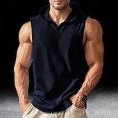 preiswerte Fitness Tank-Tops-Herren Tank Top Weste Unterhemd Ärmelloses Shirt Ärmellos Mit Kapuze Sommer Einfach Mode Designer Basic Klassisch Urlaub Straße Ausgehen Schwarz Weiß Blau Top T-Shirt für Herren