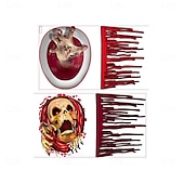 abordables Pegatinas de Halloween-2 juegos de pegatinas para asiento de inodoro de Halloween, calcomanías 3D sangrientas para pared de baño, pegatinas de PVC autoadhesivas aterradoras para tapa de inodoro y pared para decoración de