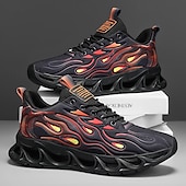billige Sneakers til herrer-Røde løpesko for menn med flammedetaljer, overdel i høy ytelse og støtdempende såle, perfekt for trening, sportsbegivenheter og en aktiv livsstil