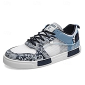 billiga Herrsneakers-Herr blå och vita sportsneakers med mesh-ovandel med andningsbar design, snygg snörning, perfekt för både vardagsaktiviteter och fritidsaktiviteter