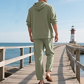 cheap Men&#039;s Tee Sets-Men&#039;s T-shirt Suits Shirt and Pant Sets 2 Pieces Outfits Long Sleeve Hooded Summer Spring Solid Color Fashion Casual Buttons 2 Piece Vacation Daily Wear Going out Black White Yellow Top Tee for Men