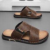 billige Ferietøfler-Brune slip-on sandaler til herre, myke sommersandaler i kunstskinn for innendørs komfort, helgeærender og uformell utendørsbruk