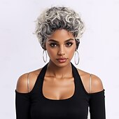 baratos Perucas Sintéticas sem Touca-Perucas sintéticas Encaracolado Afro Prumo Com Franjas Fabrico à Máquina Peruca 10 polegadas A1 Cabelo Sintético Mulheres Clássico Confortável Cores Gradiente Multi Cores