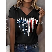 Футболка для женщин на День независимости патриотичная графический флаг винтажная модная классическая короткий рукав V-образный вырез обычные топы повседневная принт белый лето весна