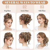 abordables Chignons-Lot de 2 postiches synthétiques ondulées et bouclées pour chignons, avec pinces détachables, faux chouchous, extension de queue de cheval, blond ensoleillé
