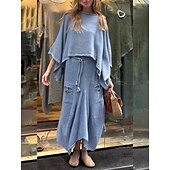 abordables Ensembles-Femmes Élégant Mode Basique Ensembles de Pantalons manche longue Col rond Couleur Unie Extérieur Travail Occasionnel Noir Blanche Jaune Été Coupe régulière