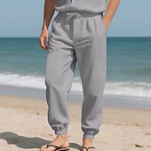 economico Vacanza-Per uomo Joggers Pantaloni di Lino Pantaloni Pantaloni Estivi Pantaloni da Spiaggia Tasca Coulisse Elastico in vita Semplice Comodità Traspirante Vacanza Quotidiano Ferie Hawaiano Boho Nero Bianco