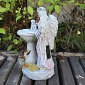 cheap Landscape Lights-1 Pc outdoor solar illuminated sculpture angel fountain ornament light courtyard garden park lawn path resin ornament decorative light