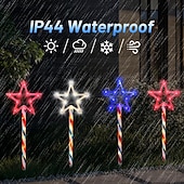 economico Luci paesaggistiche-1 Pacco Luci Solari da Giardino Patriottiche 6 LED Impermeabili Rosso Bianco Blu Luce a Stella a 5 Punte 4 Luglio Giorno dell'Indipendenza 250° Anniversario Giorno della Memoria per Festa Giardino