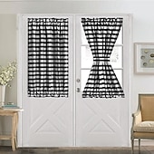 billiga Dörrgardiner-Franska dörrgardiner med stångficka gingham gardin för dörrar fönster draperier dörrgardinpaneler med glasfönster köks- och altandörrar för avskildhet