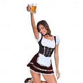 tanie Kobiety-Oktoberfest Mini Sukienka Dirndl Pokojówka Seksowny bawarski Alpejski Łąki Damskie Impreza Festiwal Piwa Tkanina w stylu tradycyjnym (30 cm)