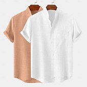 economico Classico-Per uomo Camicia di lino Camicia con colletto alla coreana Camicia Estiva Abbigliamento da spiaggia Camicia casual Semplice Vacanza Casuale Bianco + giallo Rosa + giallo Bianco + Verde Grigio + rosa
