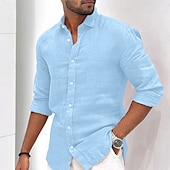voordelige Klassiek-Voor heren Overhemd Linnen overhemd Zomer overhemd Strand Kleding Overhemd met knopen Effen Vakantie Casual Zwart Wit Lichtgroen Blozend Roze Lange mouw Strijkijzer Lente zomer Kleding