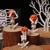 cheap Halloween Hanging &amp; Tabletop Decorations-3pcs/set Halloween Pumpkin Head Skull Resin Figurine, Spooky Home Decor, Horror Doll Scene Prop