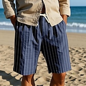 economico Vacanza-Per uomo Shorts Pantaloncini Estivi Pantaloncini casual Tasca Coulisse Elastico in vita A righe Comodità Indossabile Lunghezza al ginocchio All&#039;aperto Sport Quotidiano Moda Casual Nero Bianco