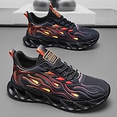 billige Sneakers til herrer-Røde løpesko for menn med flammedetaljer, overdel i høy ytelse og støtdempende såle, perfekt for trening, sportsbegivenheter og en aktiv livsstil