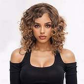 お買い得  トレンドの合成ウィッグ-人工毛ウィッグ ディープ・カーリー アフロキンキー アシメントリー・ヘアカット バング付き 機械製 かつら 14 インチ A1 合成 女性用 クラシック 快適 カラーグラデーション マルチカラー
