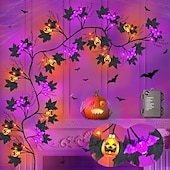 cheap Battery String Lights-1.8M/6Ft 54 LED Beads Halloween String Lights Black Willow Lantern Pumpkin Bat Maple Leaf Wall Desktop Halloween Party Atmosphere Decorative Light AAA Waterproof Battery Box