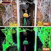 halpa Halloween-ulkoilmakoristeet-Halloween hohtaa pimeässä hämähäkinseittiä ja ylimääräisiä väärennettyjä hämähäkkejä Halloween ulkovalaistuskoristeet sisä- ja puutarhaan Kummitustalon juhlatarvikkeet