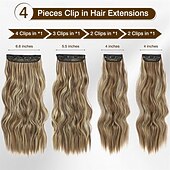 baratos Clip nas extensões-Clip in extensões de cabelo extensões de cabelo longo ondulado 4 peças castanho médio com mechas loiras clip ins para mulheres grossas &amp;apliques de cabelo sintético para cabeça inteira